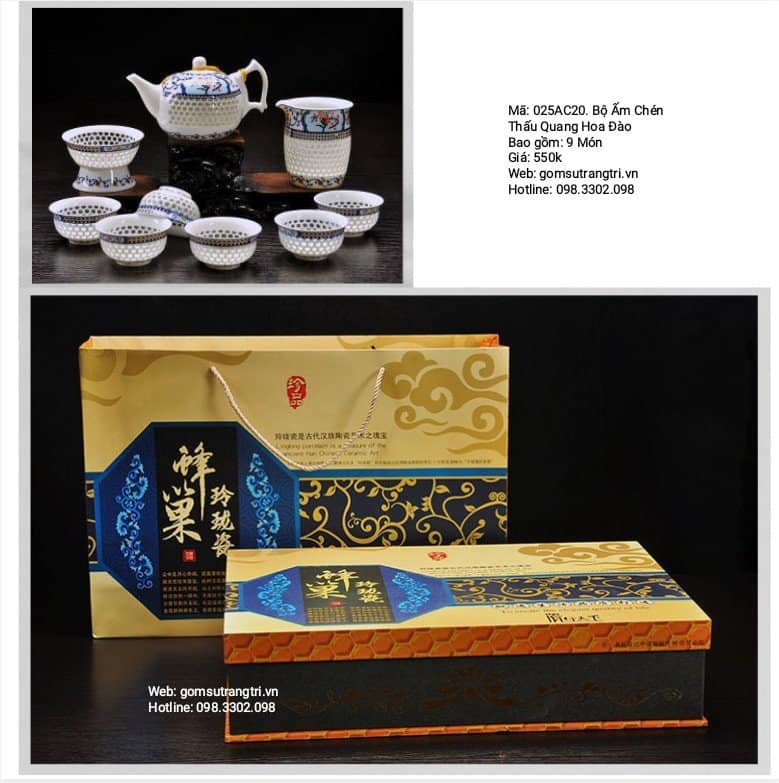 BỘ ẤM CHÉN THẤU QUANG HOA ĐÀO